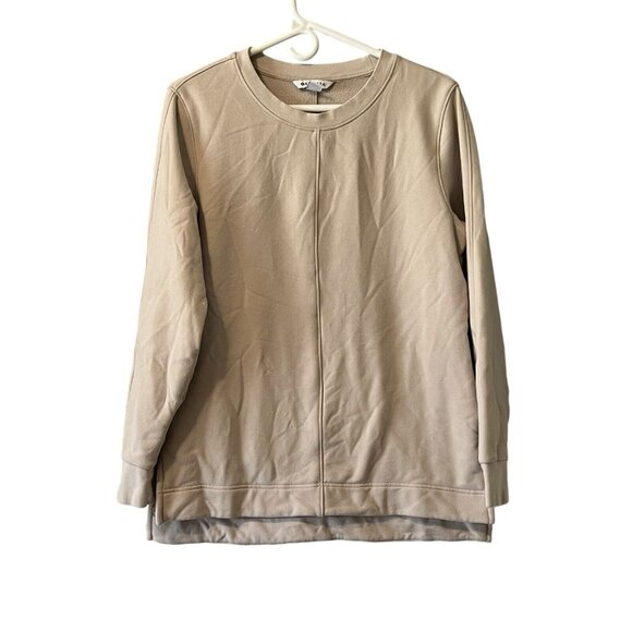 Athleta Retroplush Crewneck Sweatshirt Women Size Medium Beige Preppy Athleisure - Picture 1 of 14